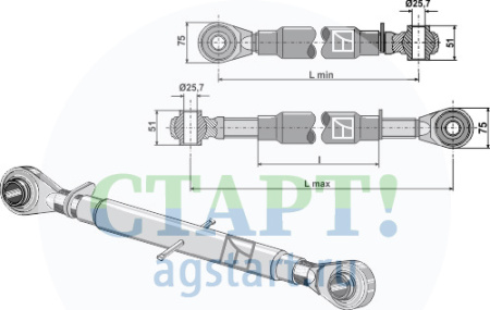 Верхняя тяга с закал£нными шариковыми отверстиями M36 x 3