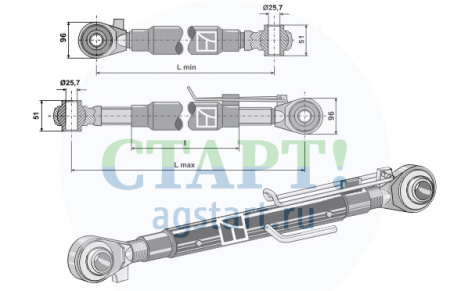 Верхняя тяга с закал£нными шариковыми отверстиями M42x3