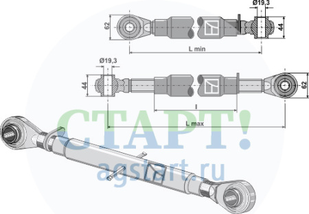 Верхняя тяга с закал£нными шариковыми отверстиями M27 x 3