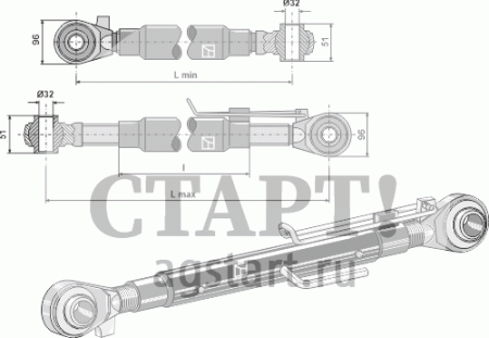 Верхняя тяга с закал£нными шариковыми отверстиями M42x3