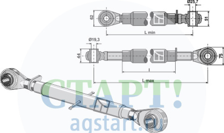 Верхняя тяга с закал£нными шариковыми отверстиями M27 x 3