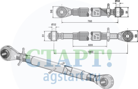 Верхняя тяга с закал£нными шариковыми отверстиями M36 x 3