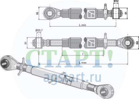 Верхняя тяга с закал£нными шариковыми отверстиями M36 x 3