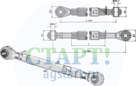 Верхняя тяга с закал£нными шариковыми отверстиями M27 x 3