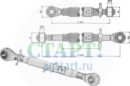 Верхняя тяга с закал£нными шариковыми отверстиями M36 x 3