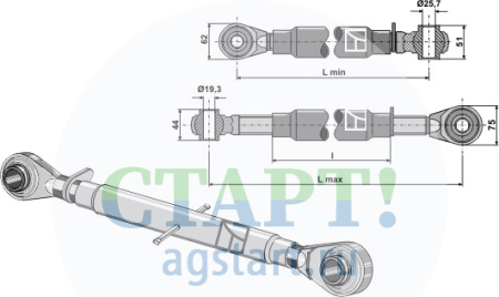 Верхняя тяга с закал£нными шариковыми отверстиями M27 x 3